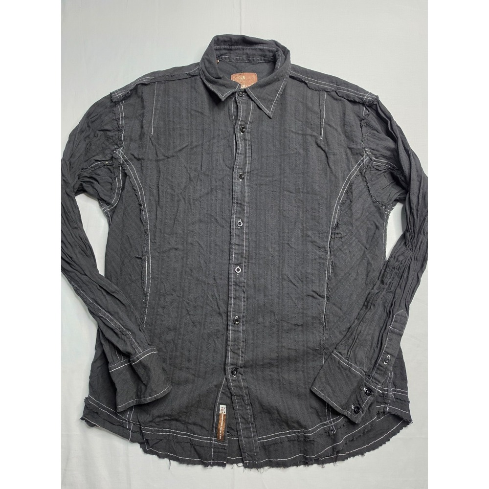 Vintage Roar Shirt Men's XL Charcoal Gray Cotton Textured Long Sleeve Button-Up